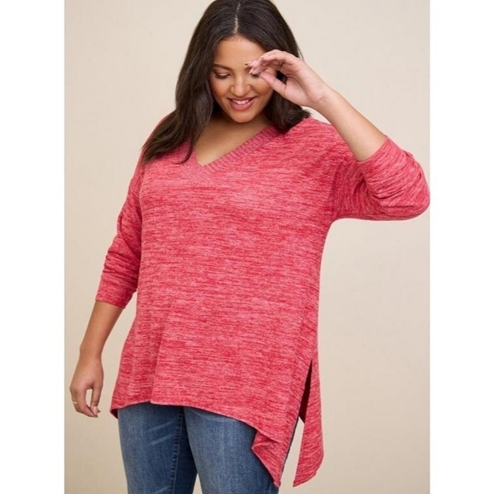 Torrid Super Soft Knits Ted V-Neck Tunic Top Sweater 3/4 Sleeves Plush Size 5X